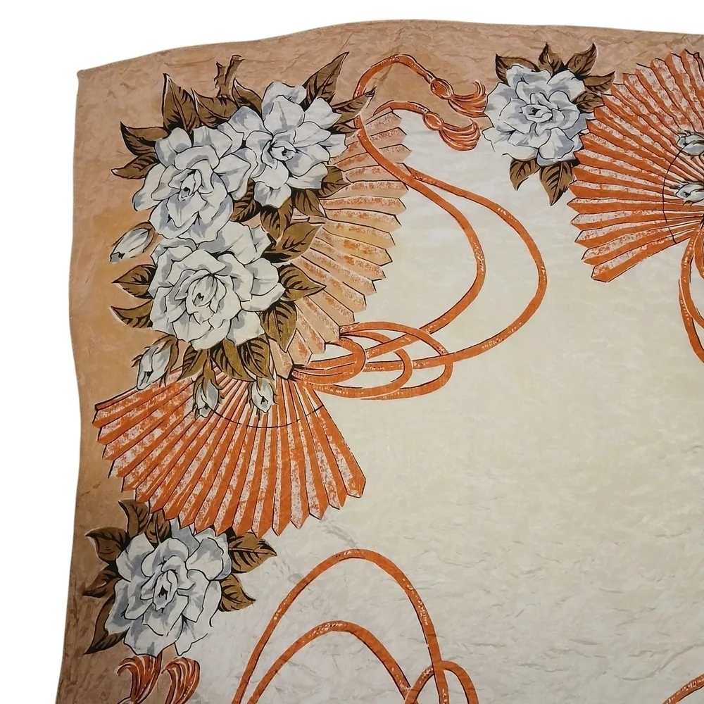 Vintage Carol Stanley Floral and Fan Patterned Scarf